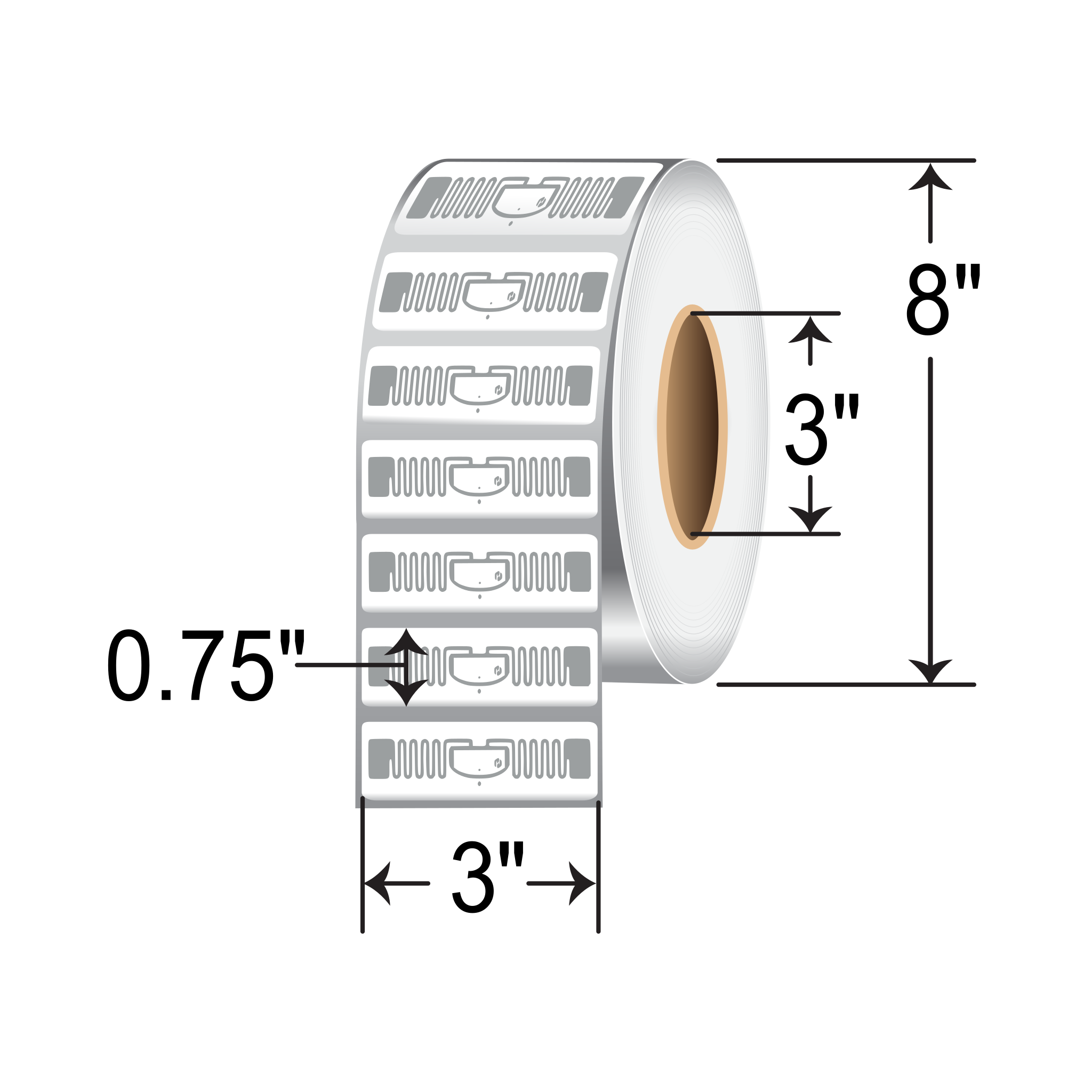 BarcodeFactory 3x0.75 ARC Certified RFID Label [TX7010AU9 (UCODE 9), Blank, Non-Perforated] RFT-70X10-TX7010AU9
