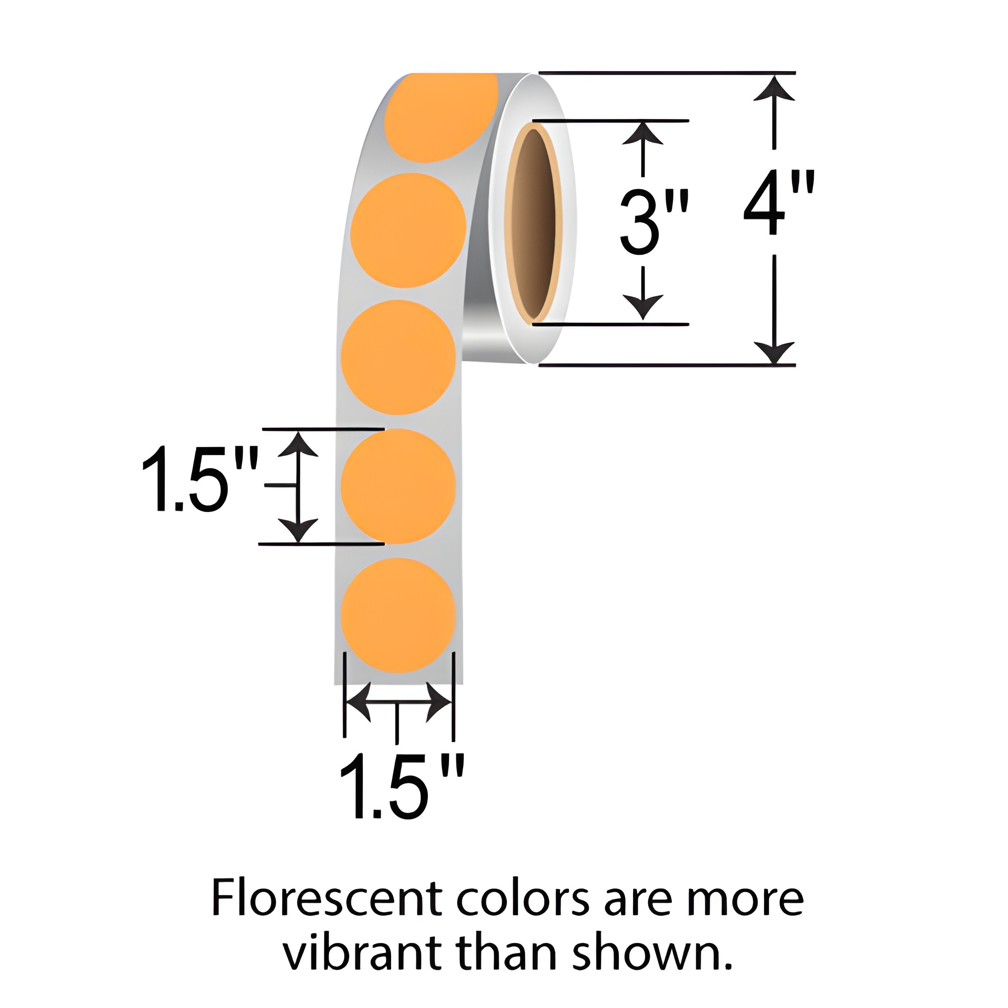 BarcodeFactory 1.5" Circles - TT Label [Fluorescent Orange, Non-Perforated] FL-15-CIR-OR