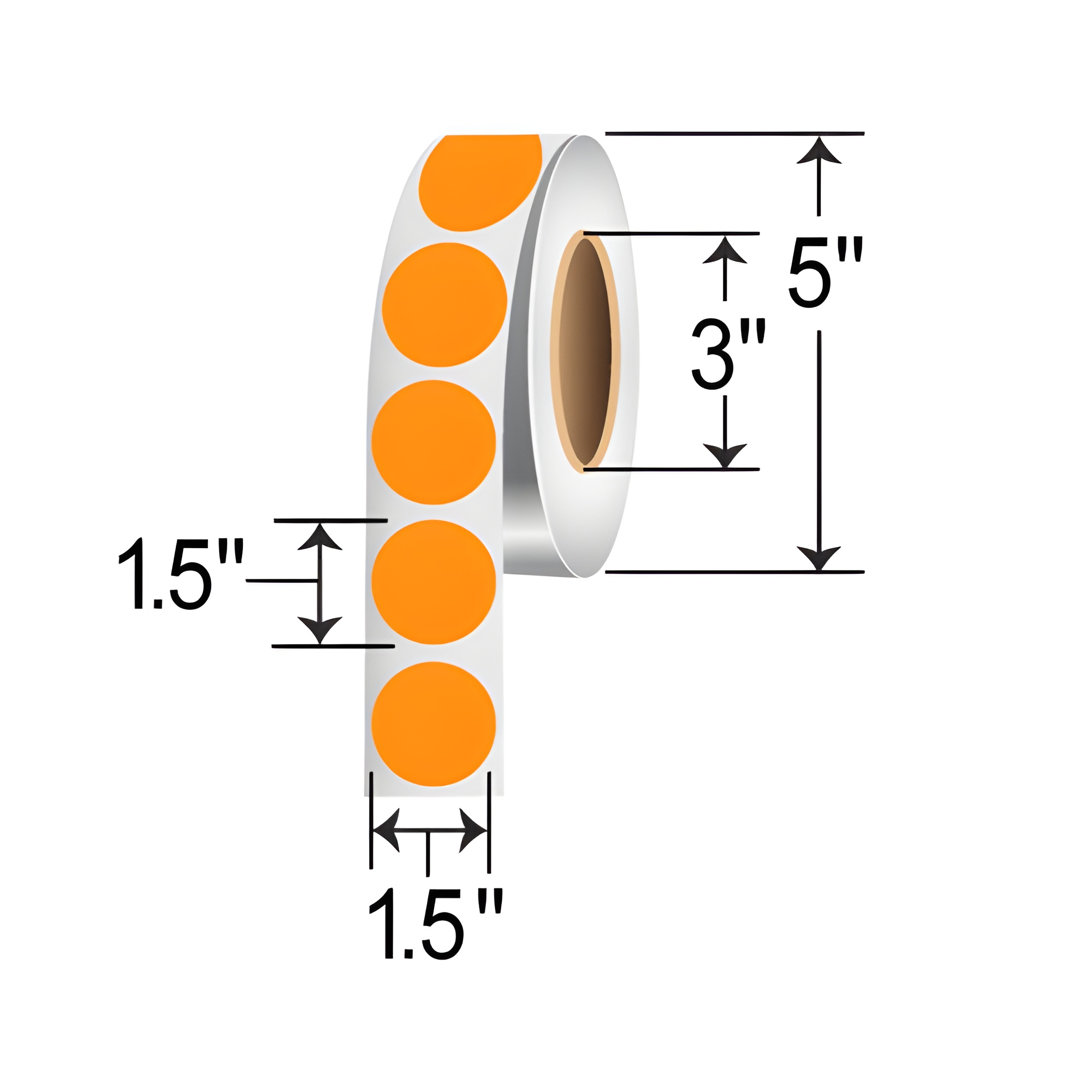 BarcodeFactory 1.5" Circles - Floodcoated TT Labels [Orange, Non-Perforated] IT-15-CIR-OR