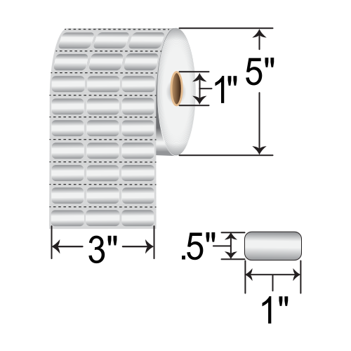 Zebra Z-Xtreme 4000T 1x0.5 Polyester TT Label [3up, Perforated, Silver] 10023169