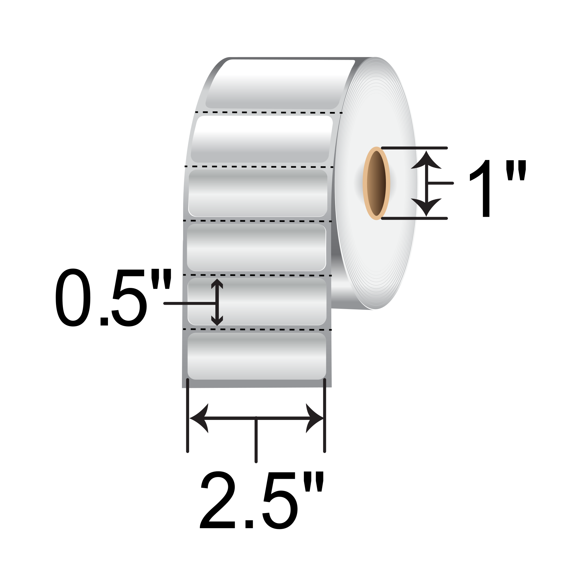 BarcodeFactory 2.5x0.5 TT Silver Mylar Label [Perforated] BAR-2.5-.5-MSIL