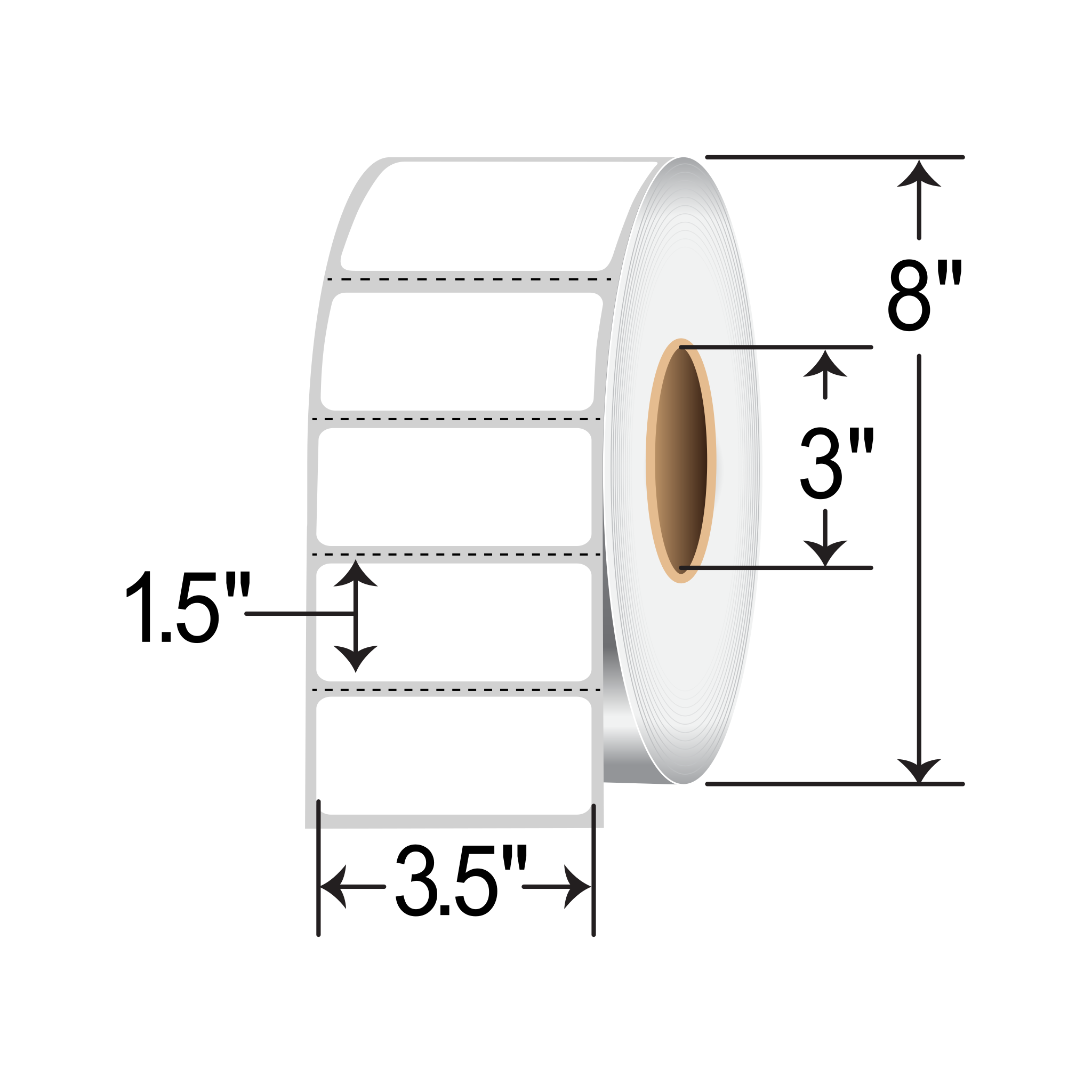 Barcodefactory 3.5 x 1.5 Thermal Transfer Paper Label [Perforated] RT-35-15-3600-3-BAR-EA