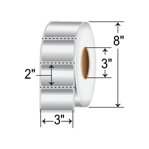 Zebra 8000T 3x2 Polyester TT Label [Tamper-Evident, Perforated, Silver] 10022923