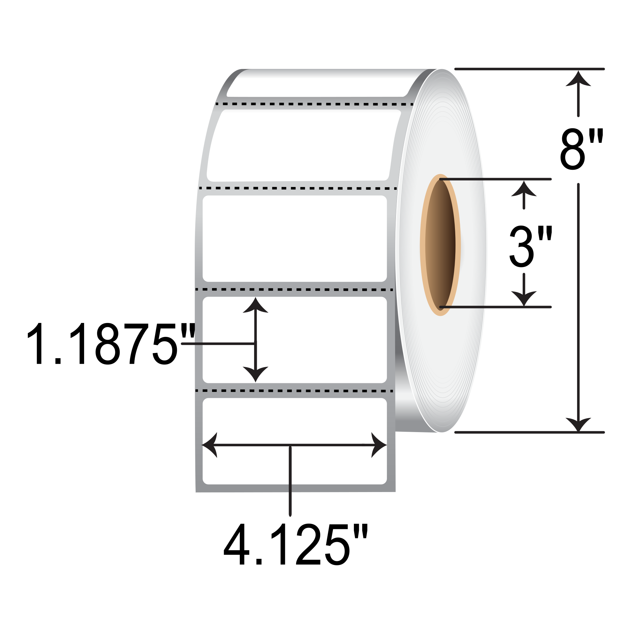 Zebra 8000D 4.125x1.1875  DT Label [Premium Top Coated, Perforated] 10025477
