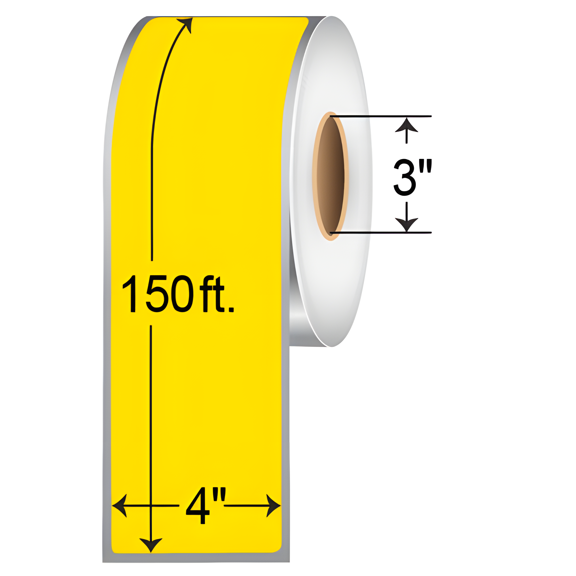BarcodeFactory 4x150' TT Pipe Labels [Yellow, Kimdura] 4X150-YEL