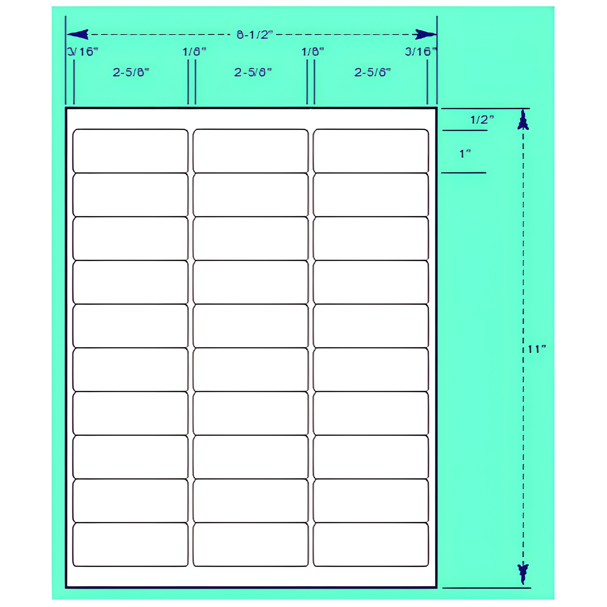 BCF 2 5/8" x 1" Laser Label [8 1/2" x 11" Sheet Size, No Vertical Perforation] SL258-1-NVP
