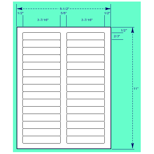 BCF 3 7/16" x 2/3" Blank File Folder Laser Label [8.5" x 11" Sheet Size] SL37-66-30G