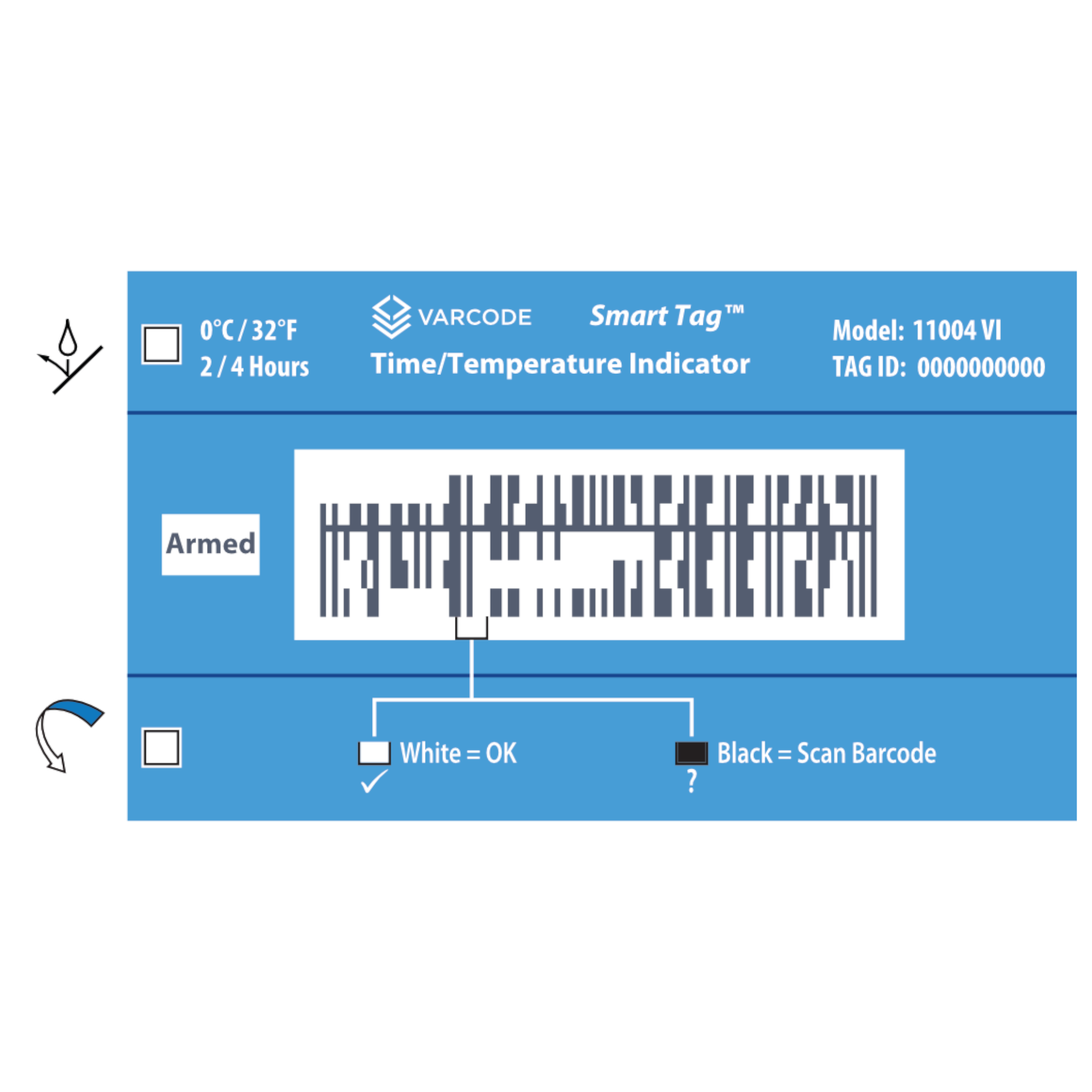 Varcode Smart Tag [32°F/0°C, 2/4Hours, w/ Visual Indicator] VAR-11004-VI