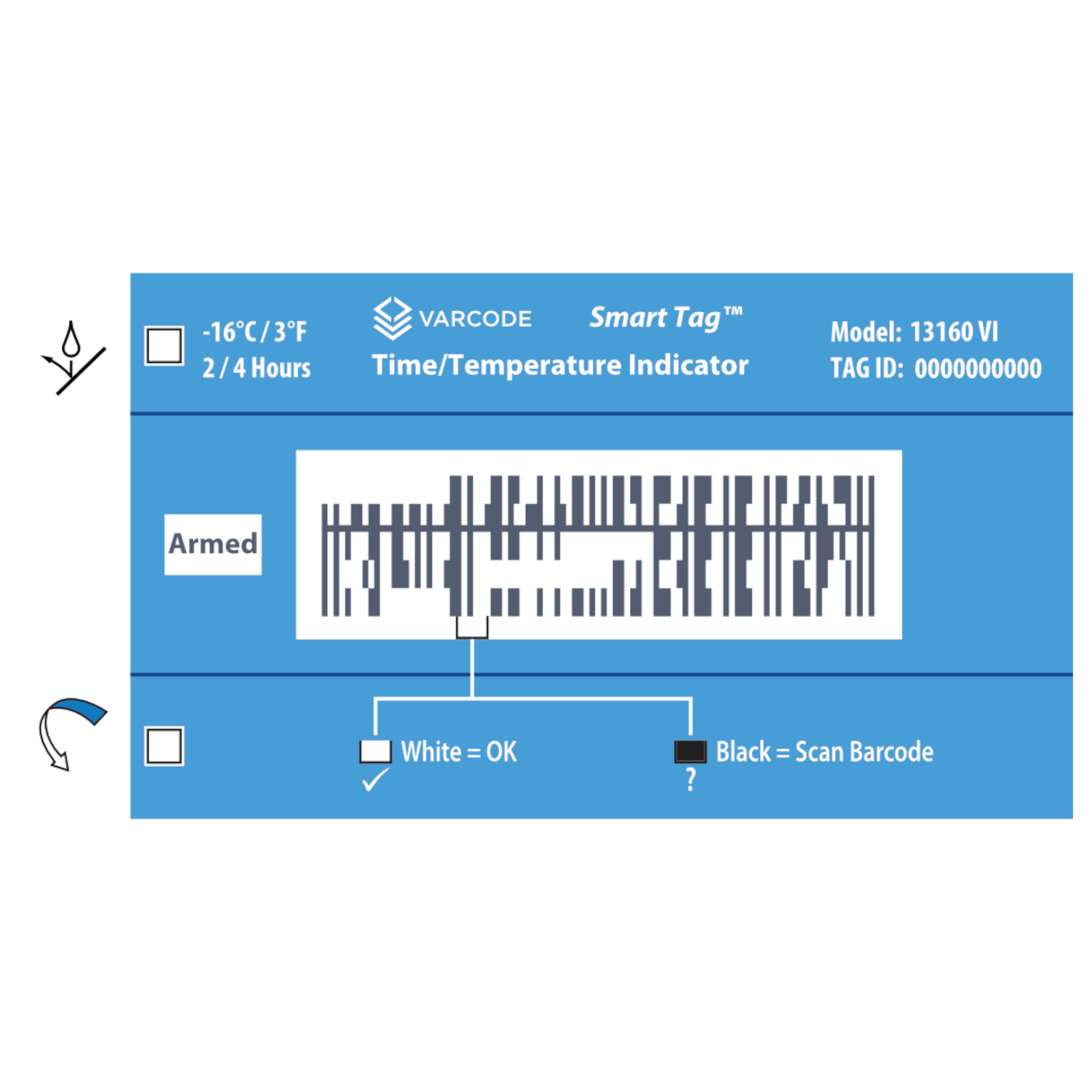Varcode Smart Tag [3°F/-16°C, 2/4Hours, w/ Visual Indicator] 13160-VI