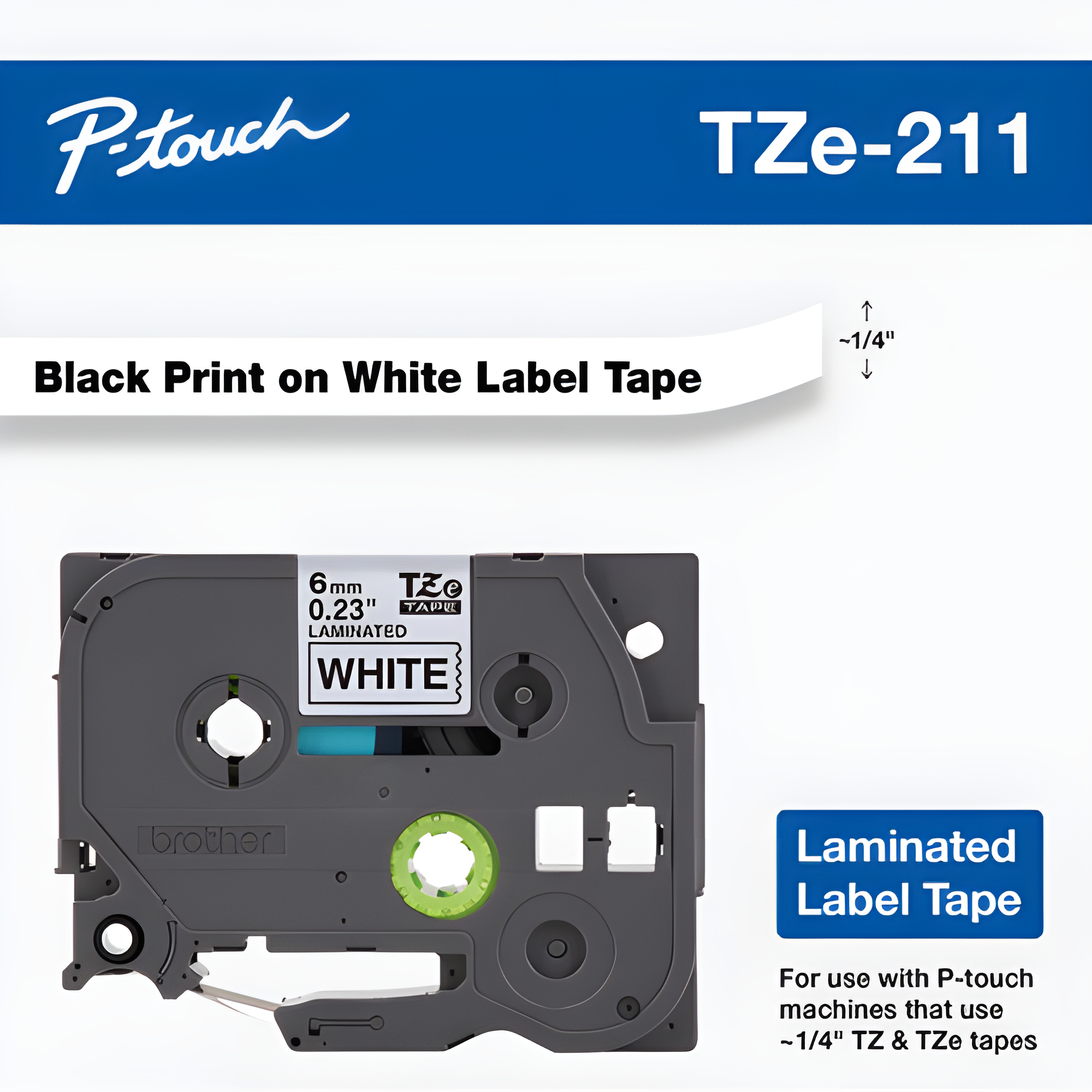 Brother Mobile 0.23" x 26.2' Laminated Tape Cartridge TZE211G