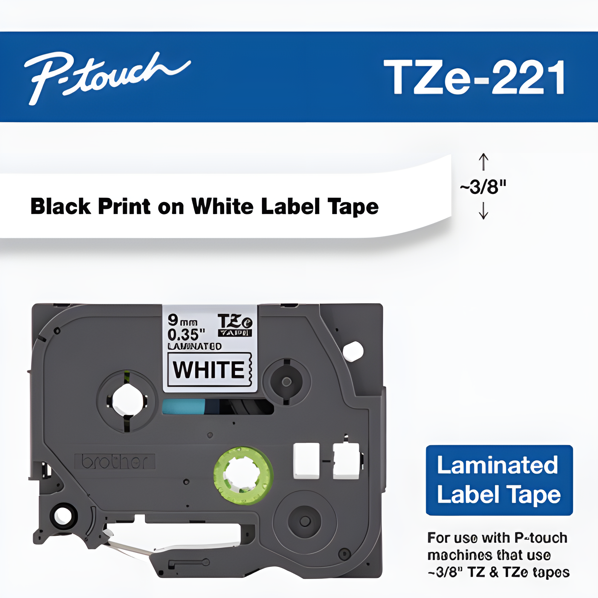 Brother Mobile 0.35" x 26.2' Laminated Tape Cartridge TZE221G