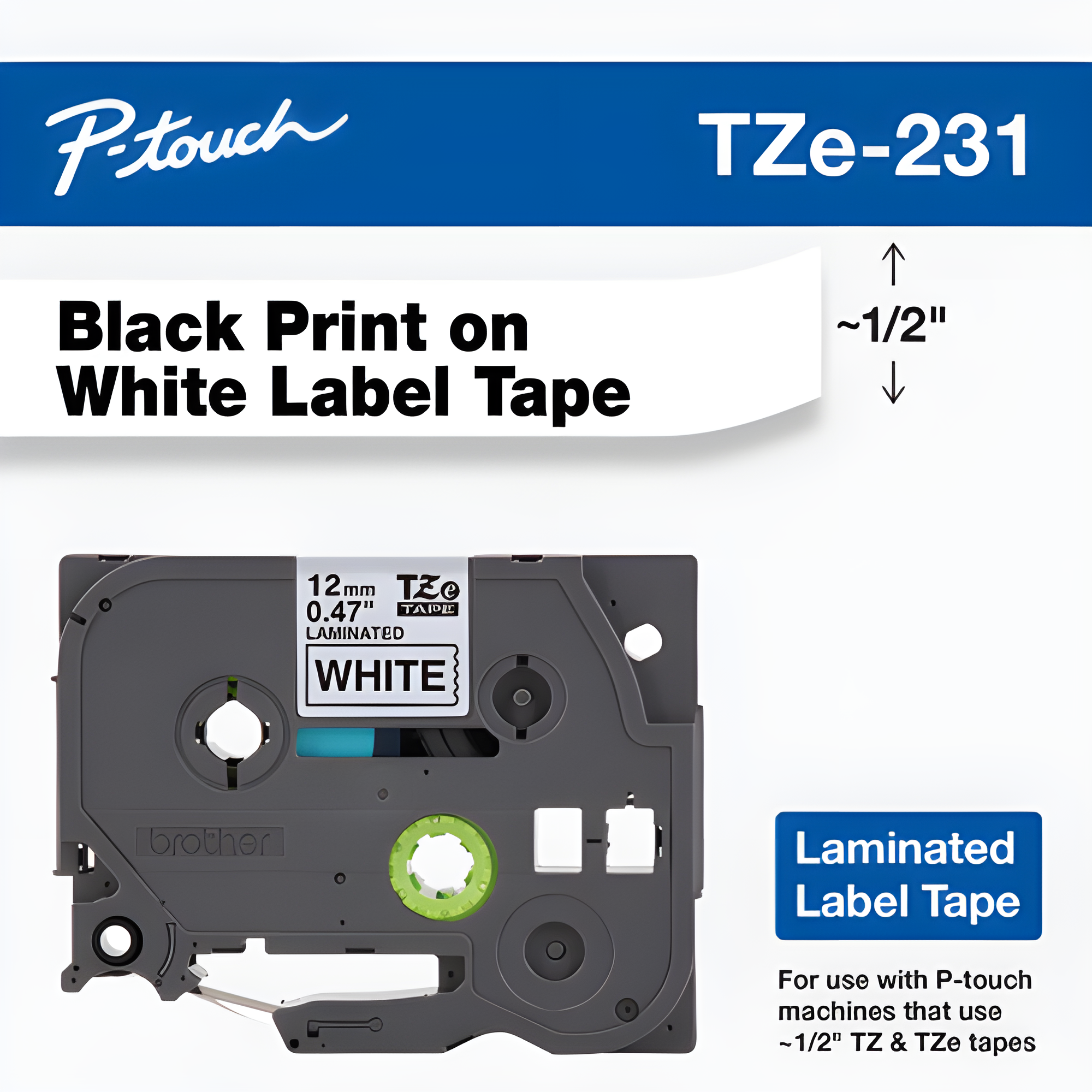 Brother Mobile 0.47" x 26.2' Laminated Tape Cartridge TZE231M