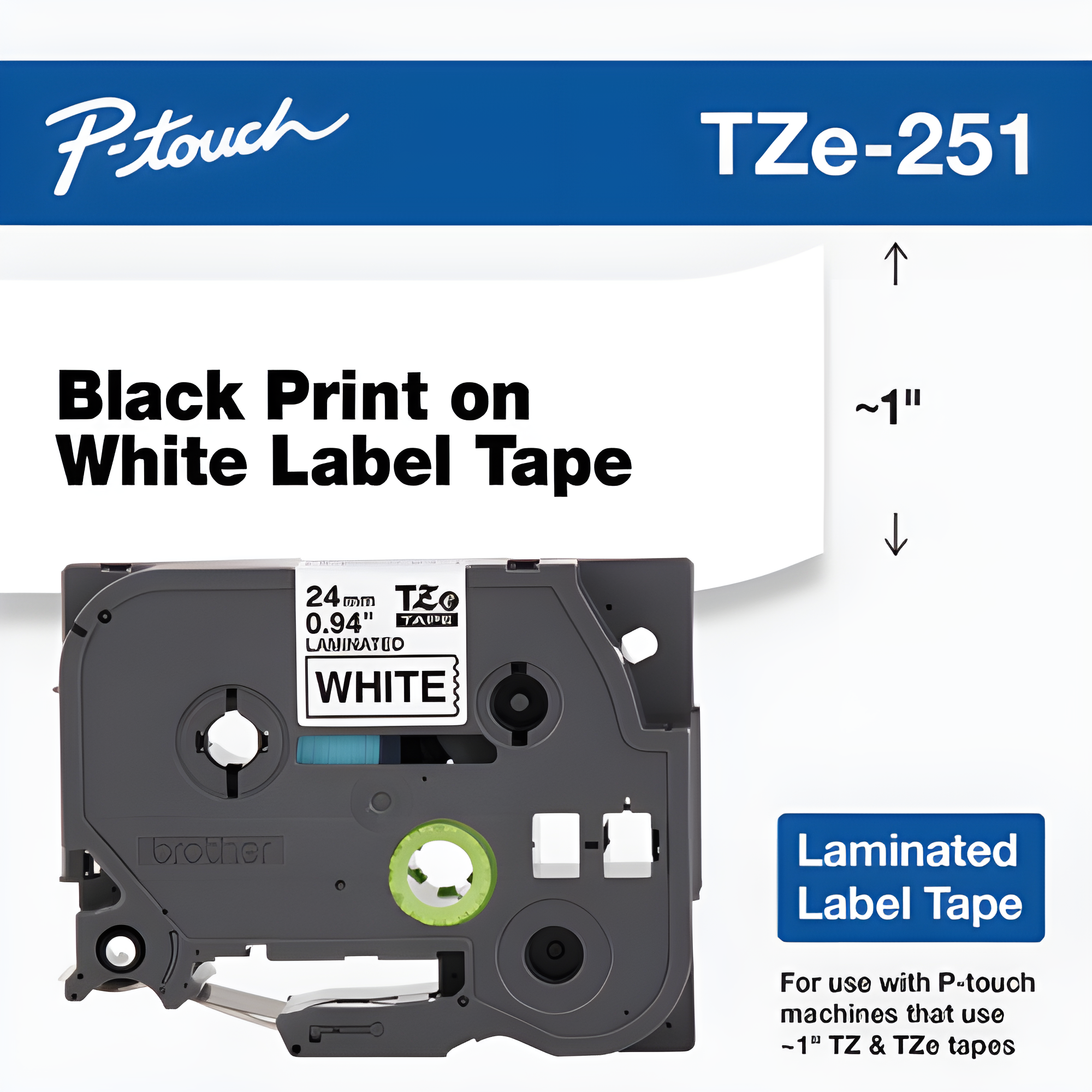 Brother Mobile 0.94" x 26.2' Laminated Tape Cartridge TZE251G