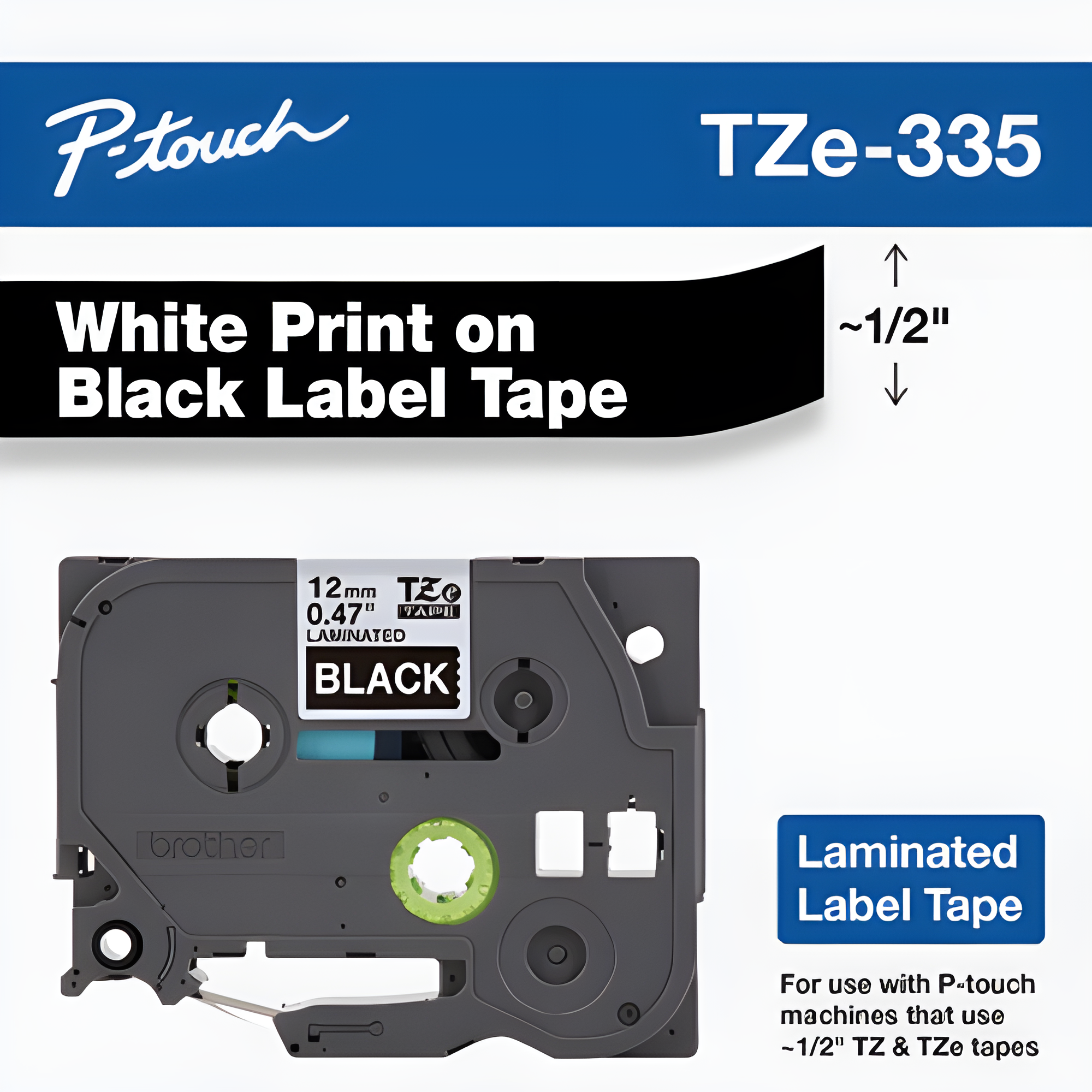 Brother Mobile 0.47" x 26.2' Laminated Tape Cartridge TZE335G