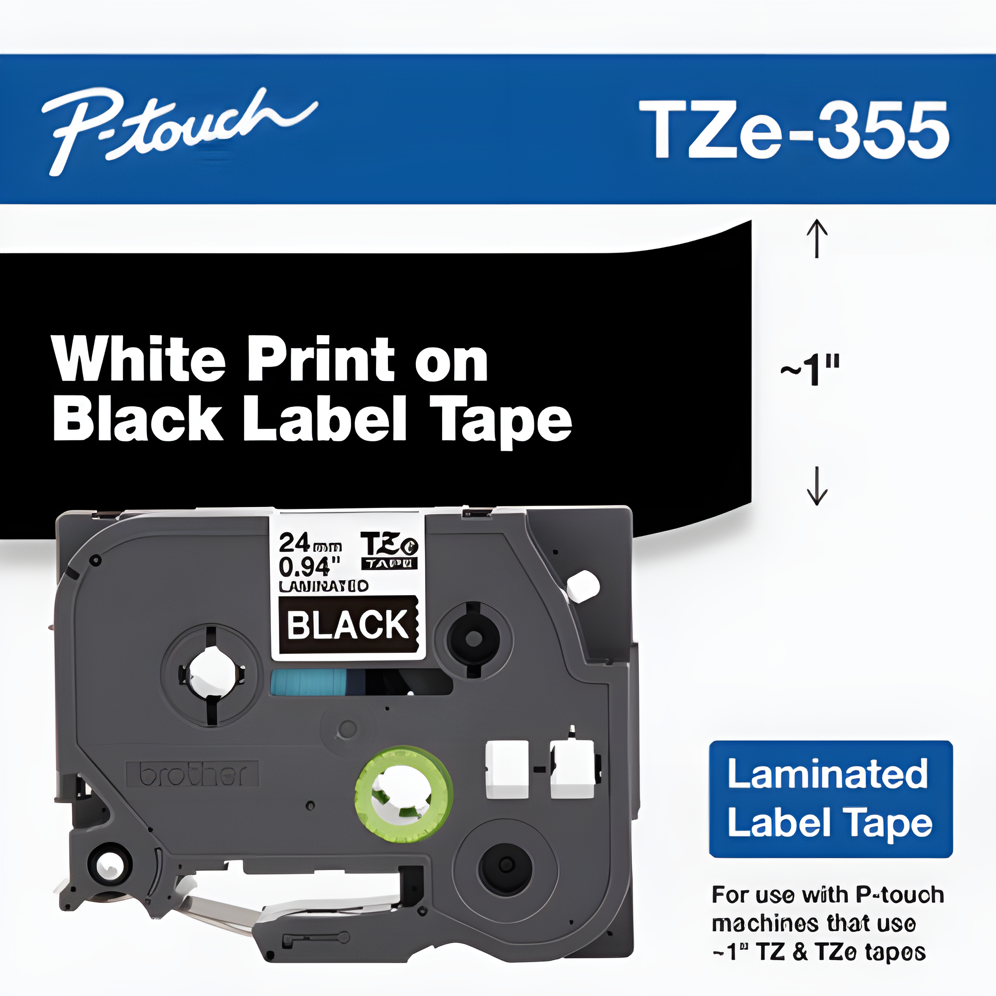 Brother Mobile 0.94" x 26.2' Laminated Tape Cartridge TZE355G