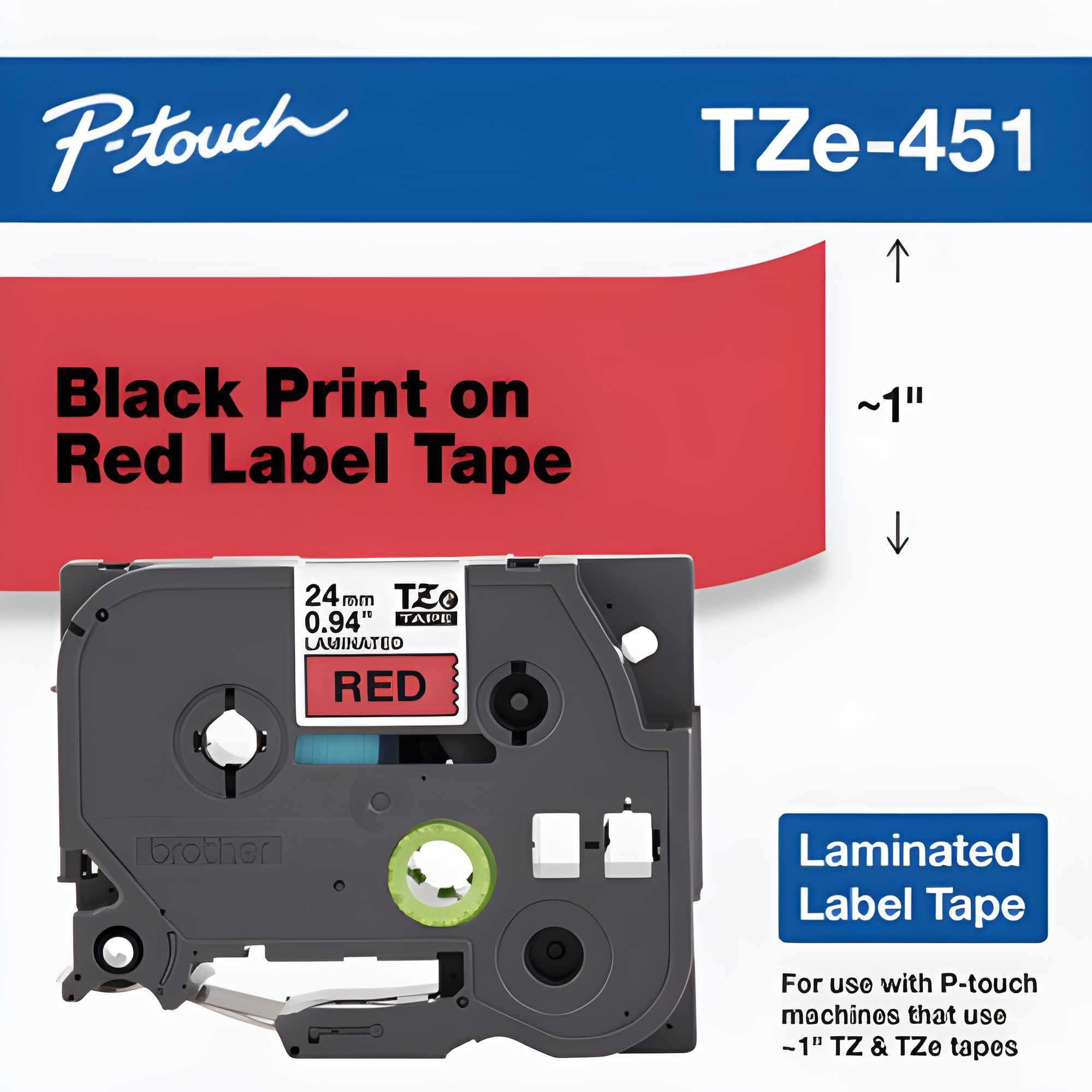 Brother Mobile 0.94" x 26.2' Laminated Tape Cartridge TZE451G