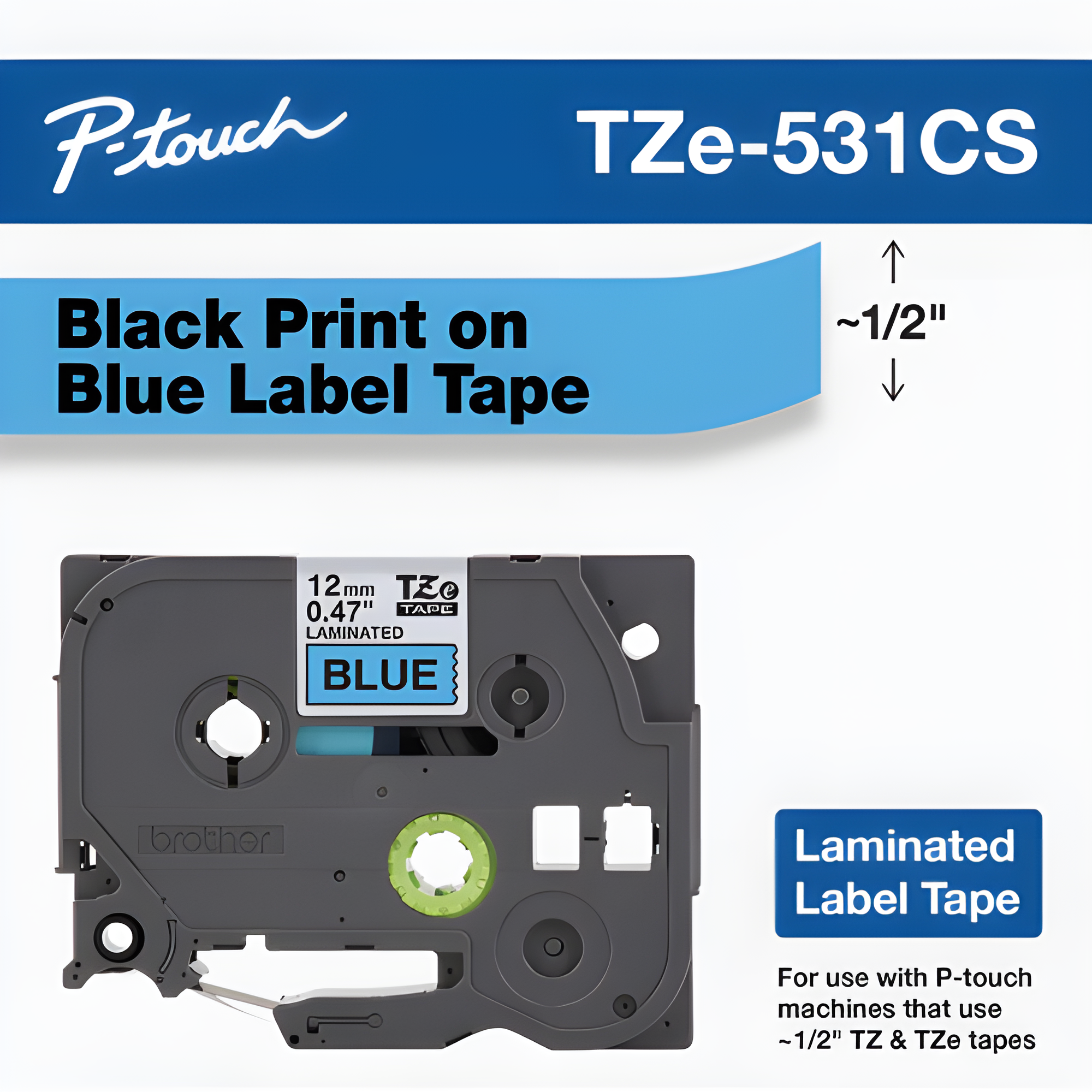 Brother Mobile 0.47" x 26.2' Laminated Tape Cartridge TZE531CS