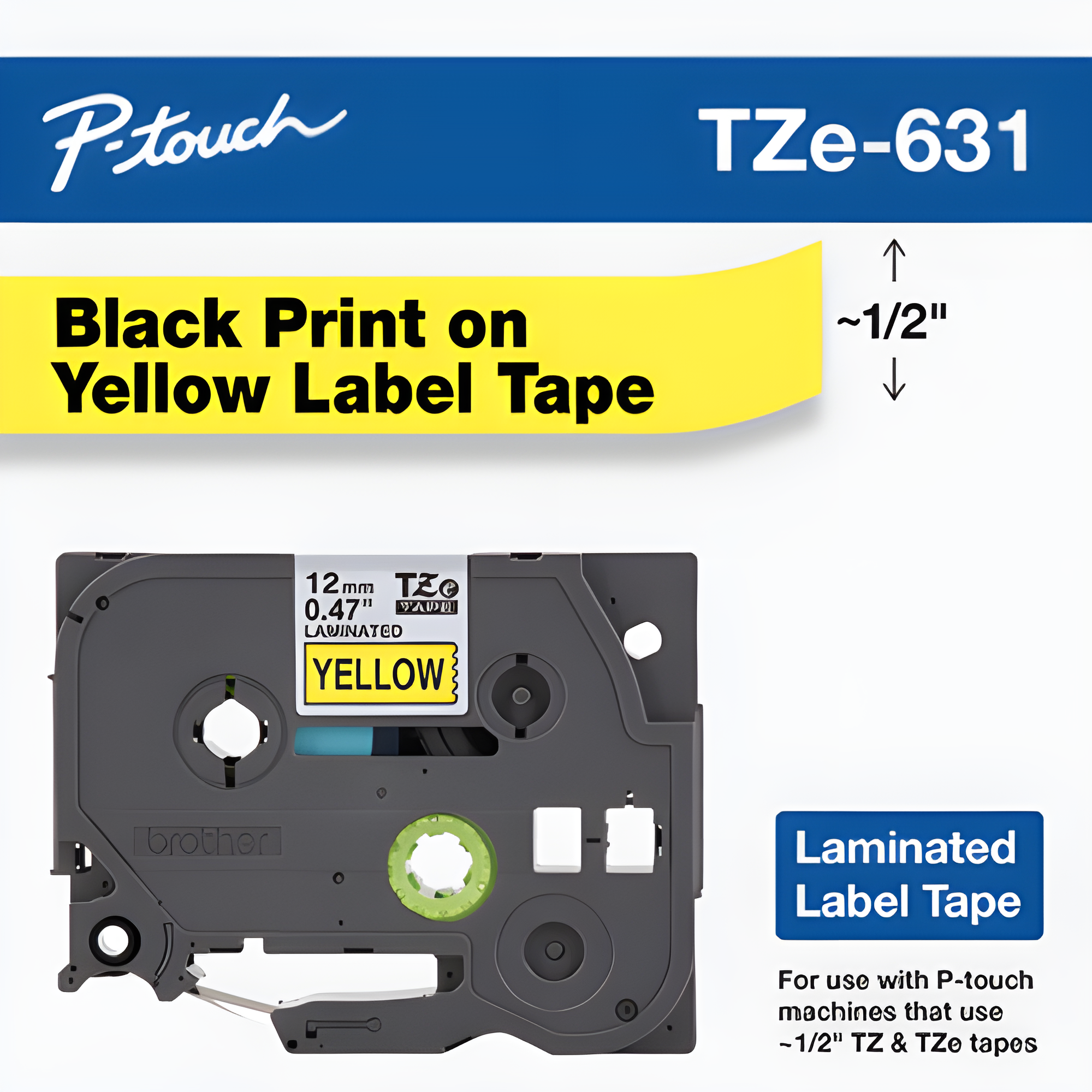 Brother Mobile 0.47" x 26.2' Laminated Tape Cartridge TZE631G