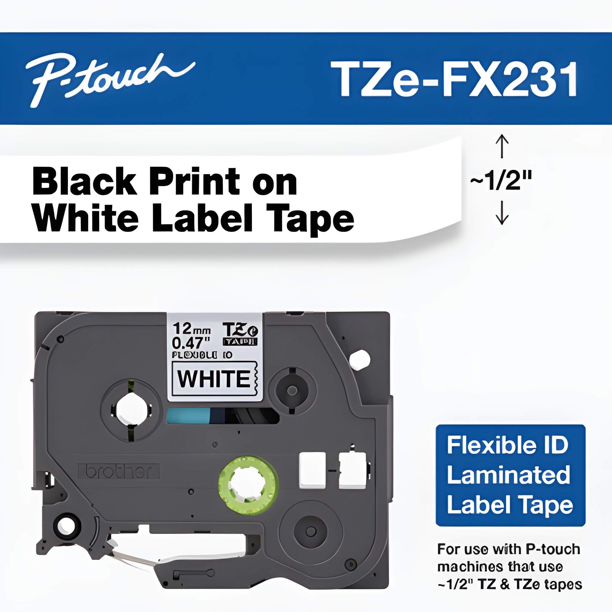 Brother Mobile 0.47" x 26.2' Flexible ID Tape Cartridge TZEFX231CS
