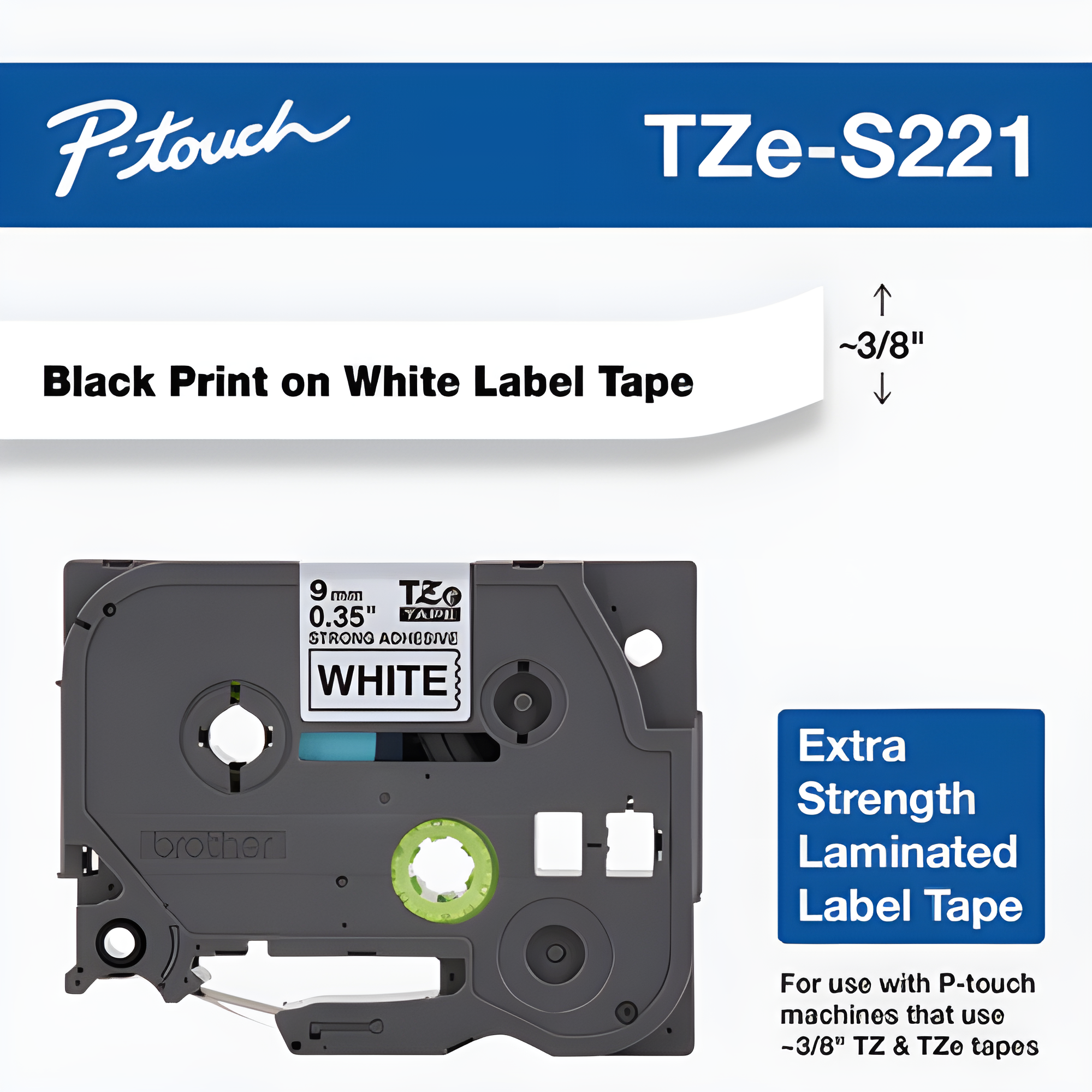 Brother Mobile 0.35" x 26.2' Laminated Tape Cartridge TZES221G