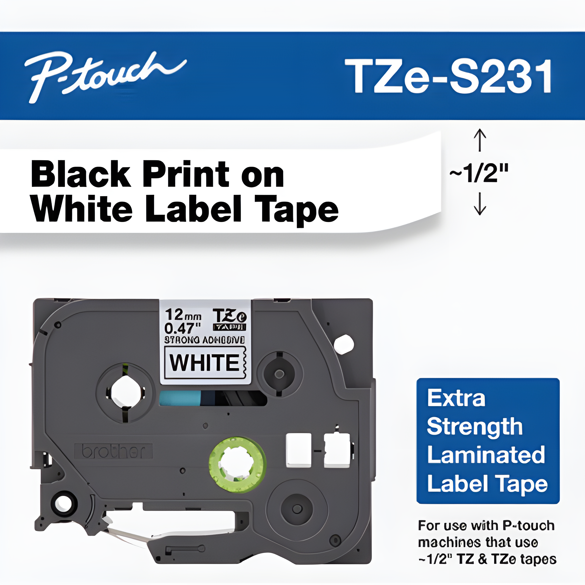 Brother Mobile 0.47" x 26.2' Laminated Tape Cartridge TZES231G