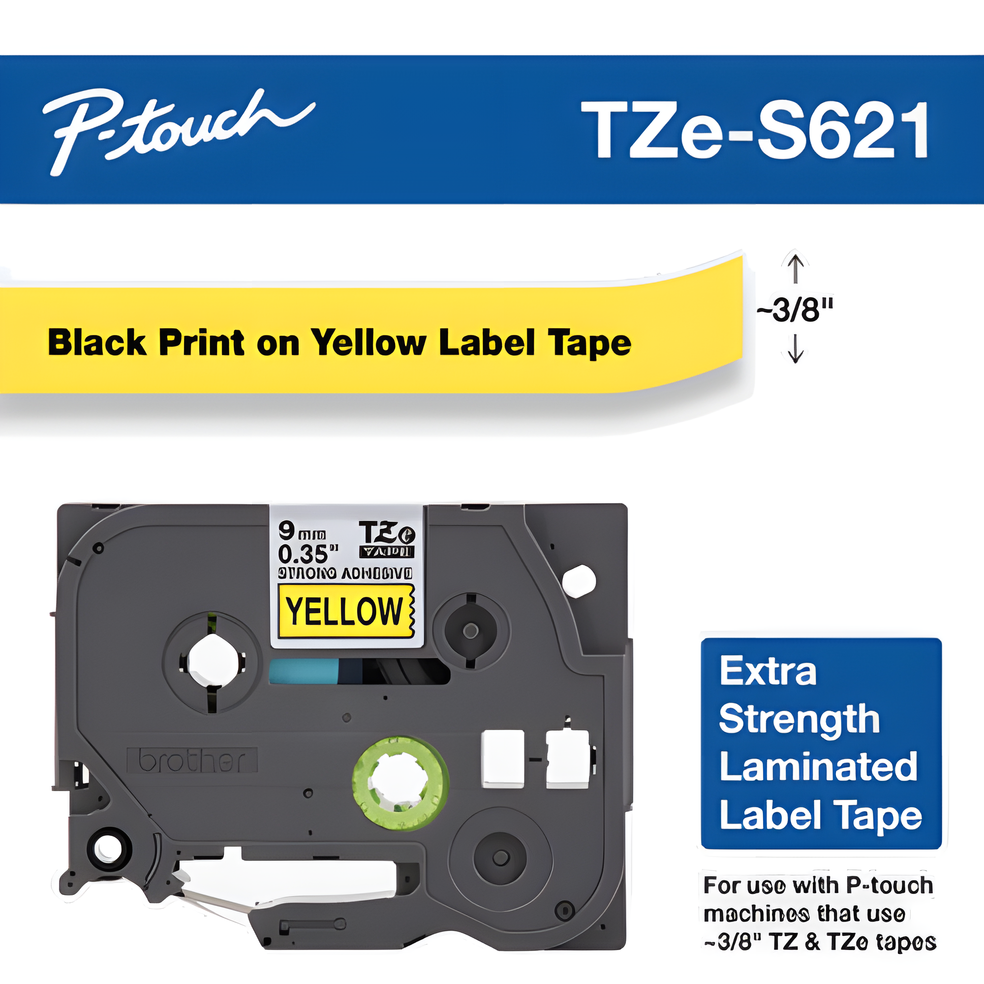 Brother Mobile 0.35" x 26.2' Laminated Tape Cartridge TZES621G