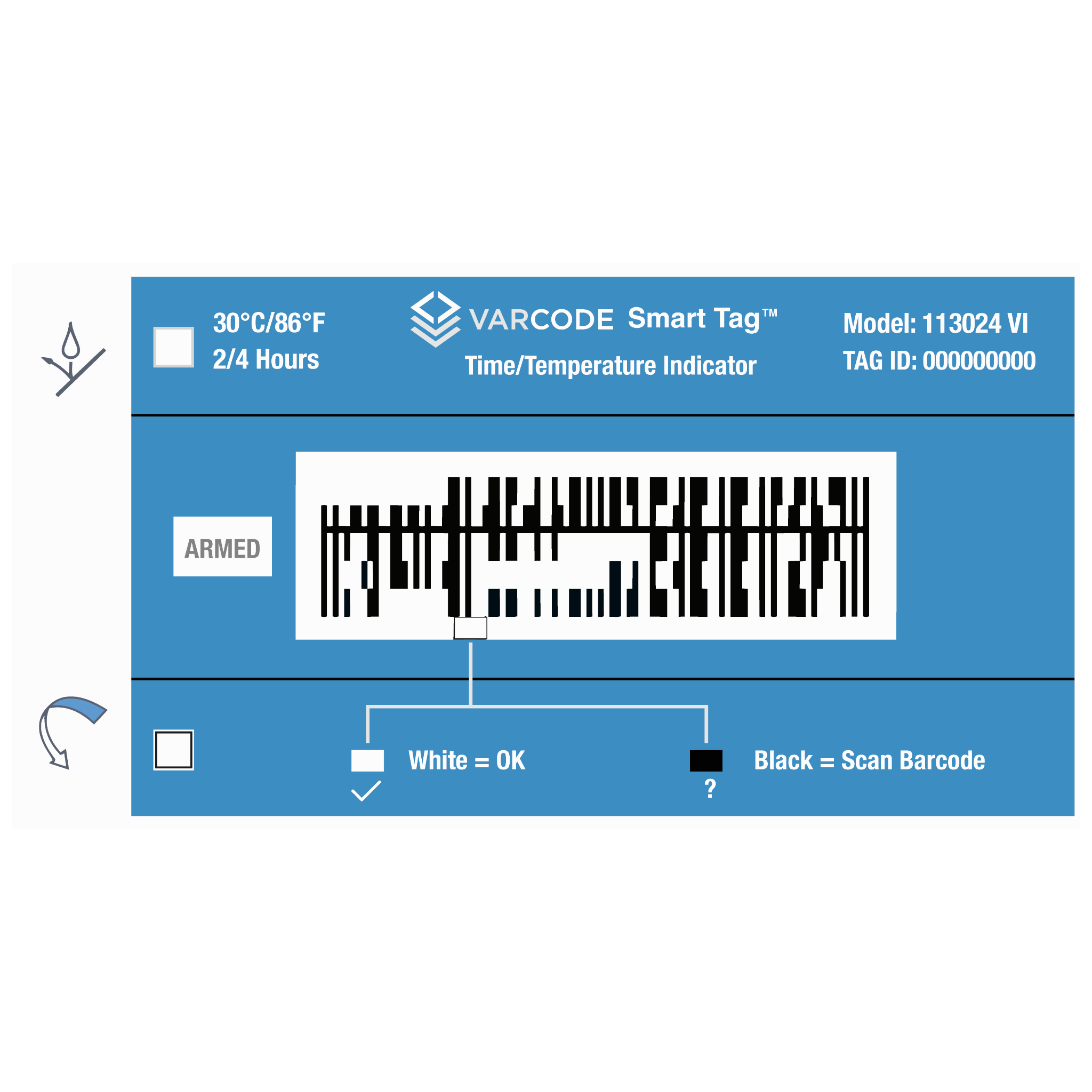 113024-VI - Varcode Smart Tag [86°F/30°C, 2/4Hours, w/ Visual Indicator]
