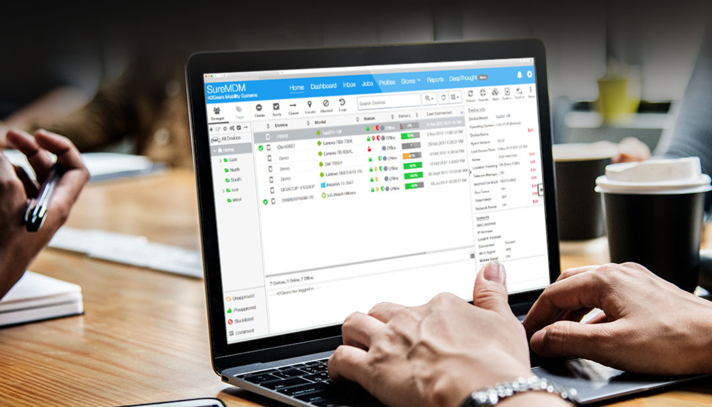 42Gears SureMDM console shown on laptop