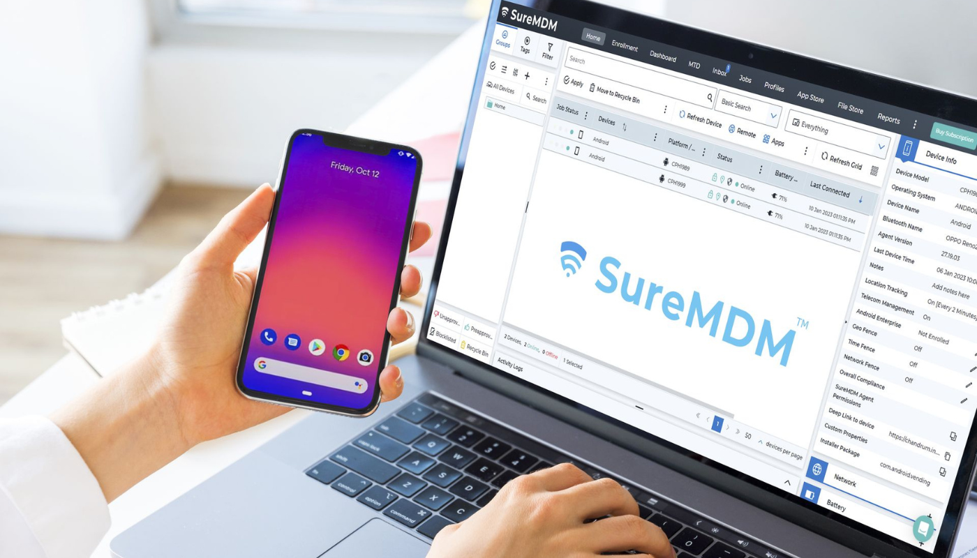42Gears SureMDM remote support console on laptop