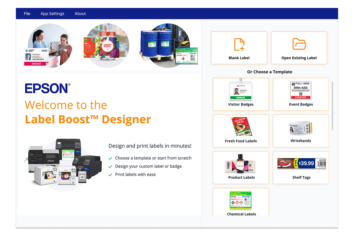 Epson Label Boost Designer software interface