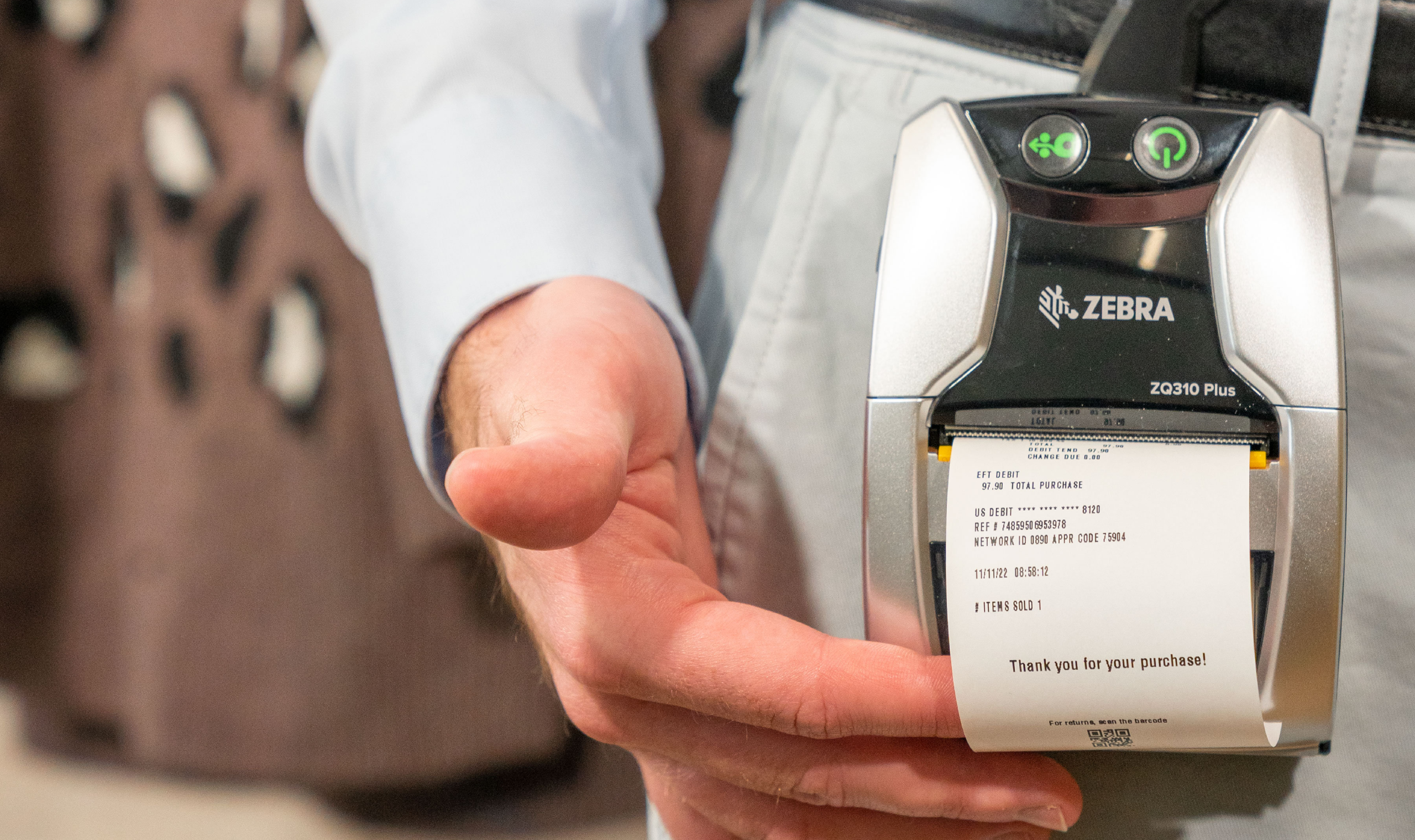 POS receipt printer producing a customer receipt