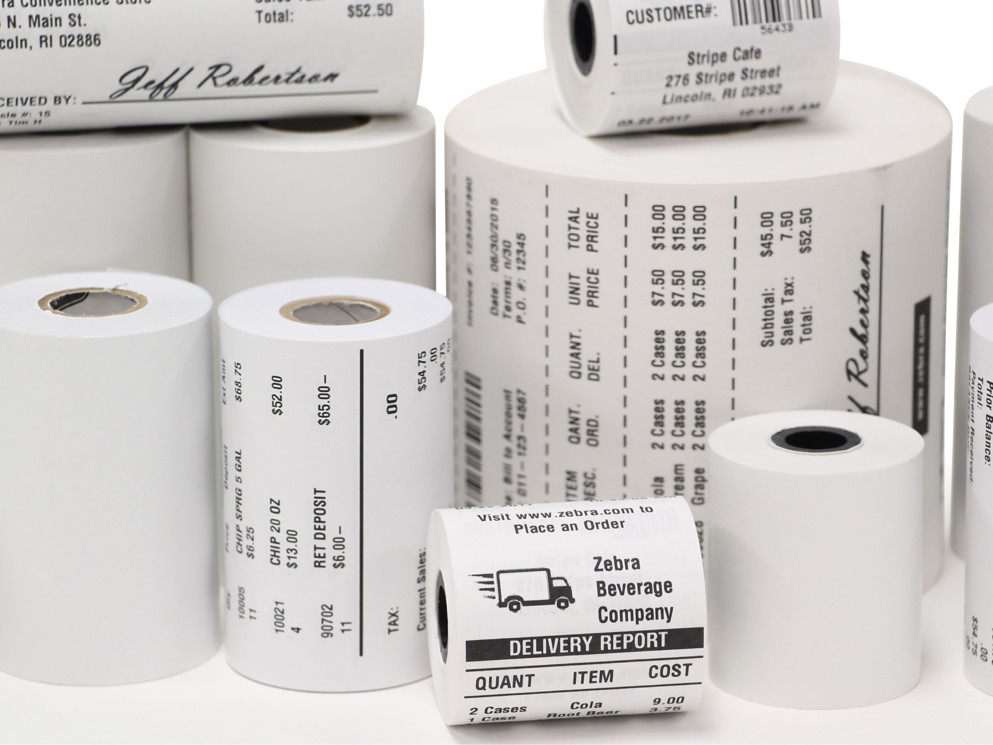Receipt paper rolls for retail checkout printers