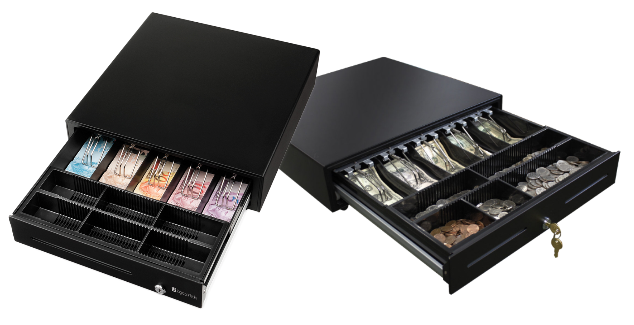 Cash drawer with organized bill and coin compartments