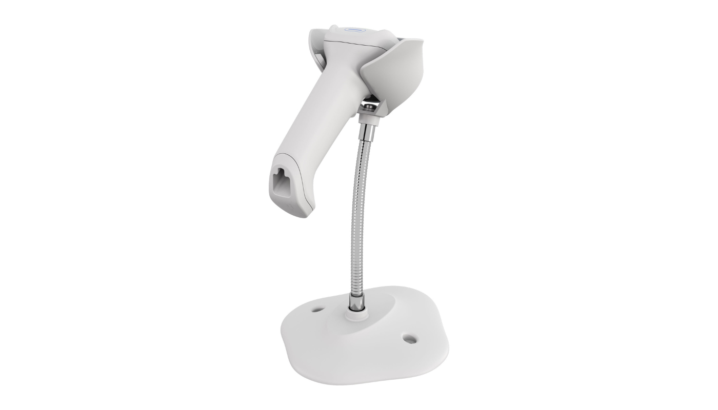 Zebra DS82-HC Series healthcare scanner back view with stand