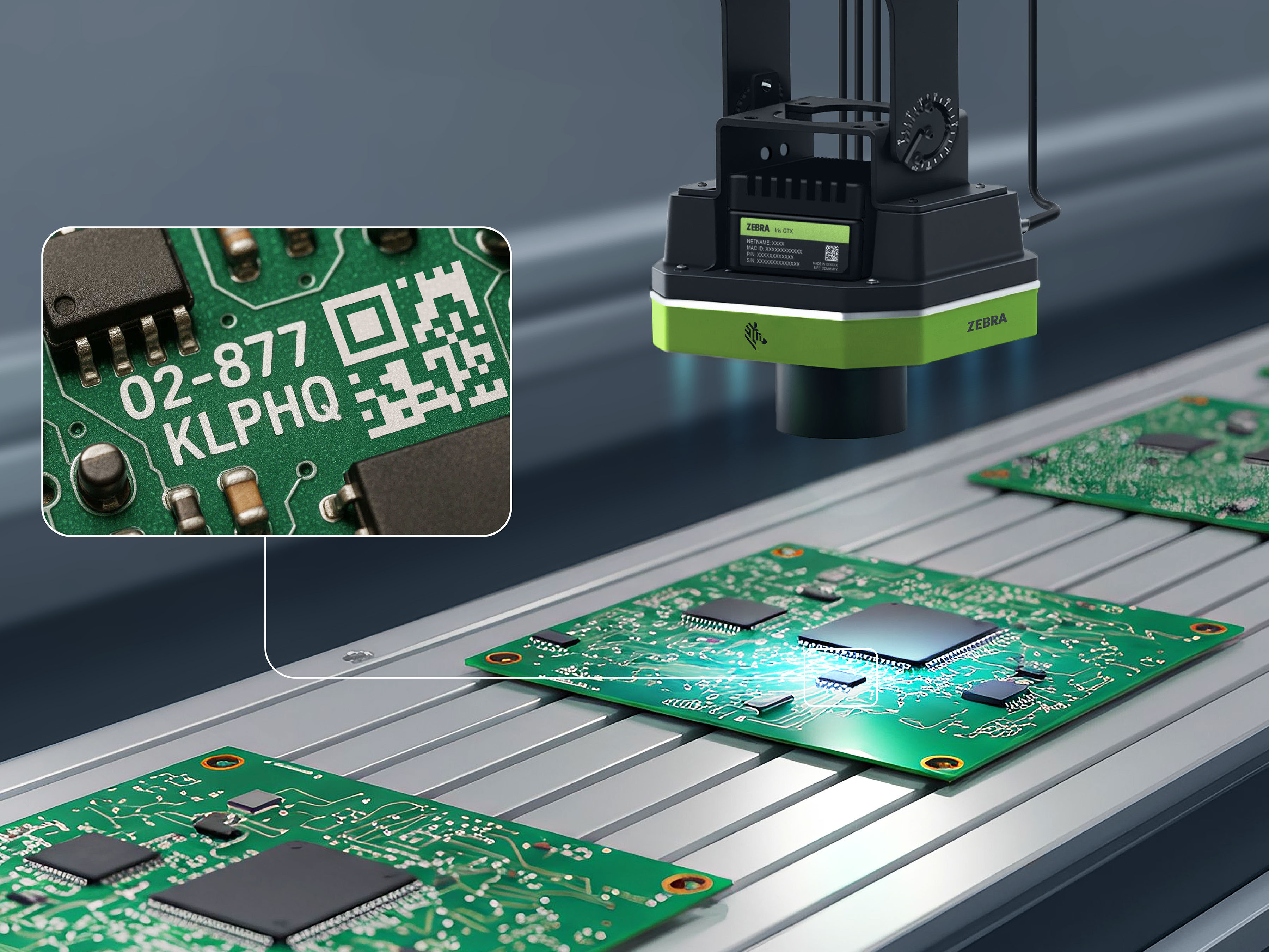 Industrial scanner reading part markings in an automated production environment